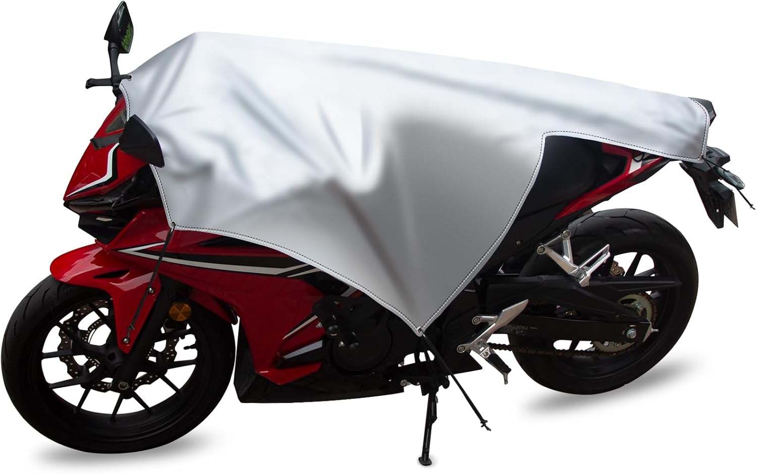 バイク用ハーフカバー 収納袋一体型 防水撥水 軽量 風飛び防止 遮熱UVカット シルバー サイズ：全長160×全幅80×高60