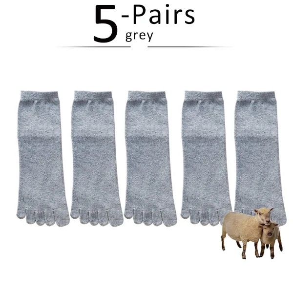 男性用のつま先の短い靴下 丈夫 柔らかく 伸縮性 耐久性があり 汗を吸収 厚く 暖かい 5本の指 冬 5ペア GRAY EU39-44