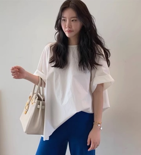 レディース トップス Tシャツ カットソー ラウンドネック ミディ ミディアム 半袖 大人可愛い シンプル カジュアル おしゃれ ラフ 存在感 無地 春 夏 ママ マタニティ 10代 20代 30代Tシャツ・カットソー