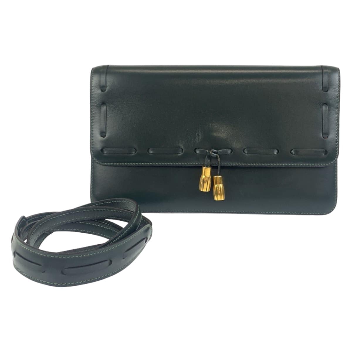 ヴィンテージ タッセル グリーン ゴールド金具 ボックスカーフ ショルダーバッグ クラッチバッグ 2WAY O刻印 レディース 407728 80,300円