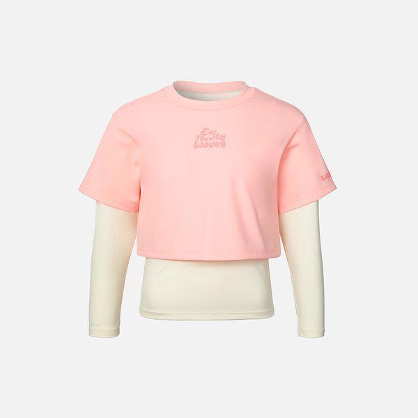 [] 女の子半袖レイヤードラッシュガードピンク (B6SKWRG304PNK)