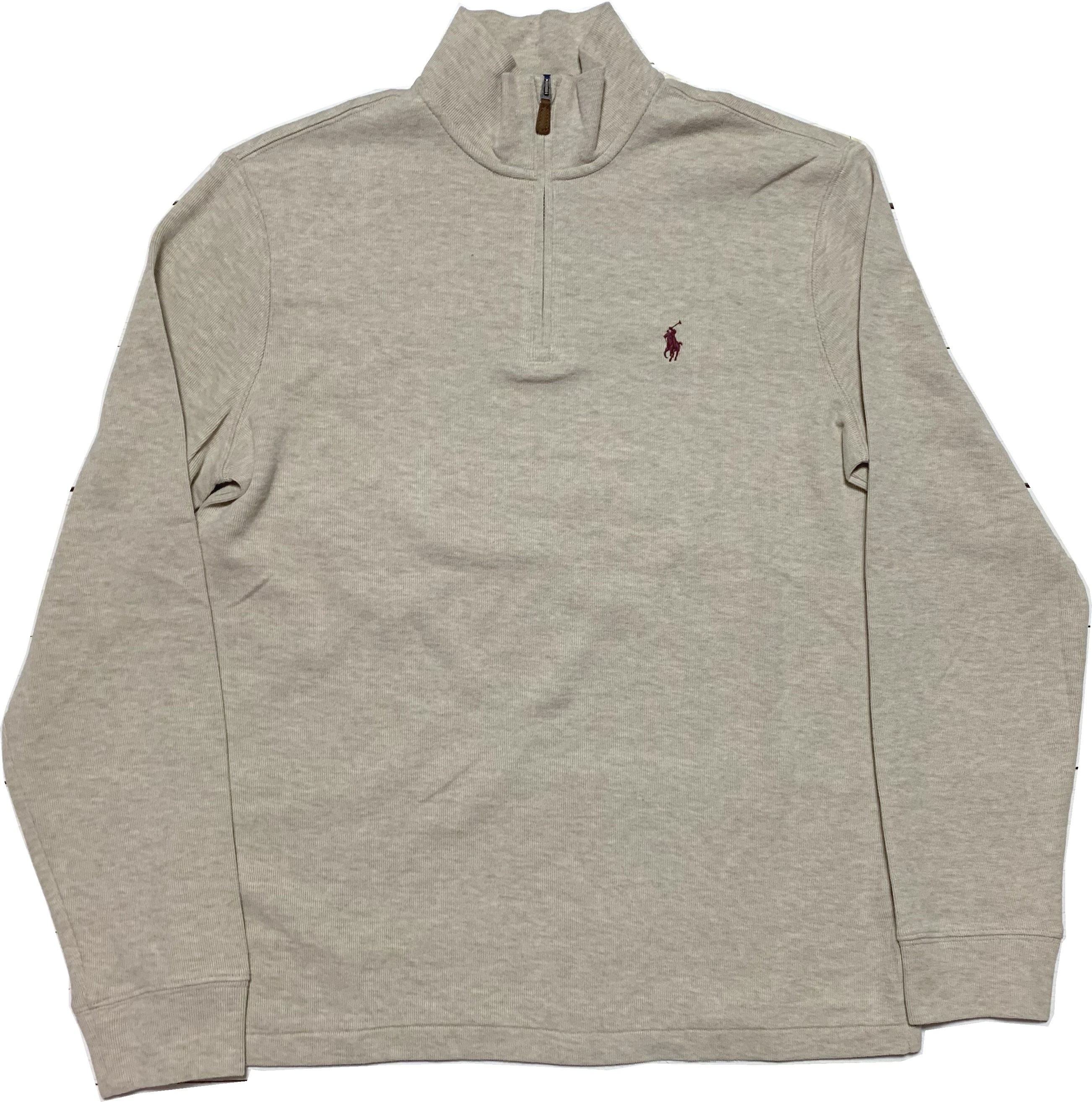 LA直輸入 ラルフ メンズ ワンポイント ハーフジッパー カットソー オートミールcotton half zipper cut and sewn 1322
