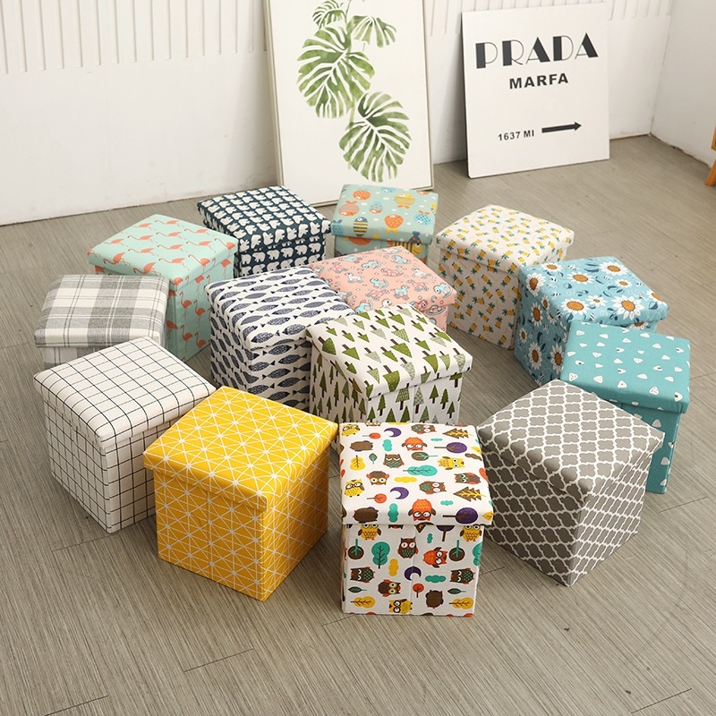 家庭用の多機能のおもちゃの折りたたみ綿とリネンの貯蔵スツール