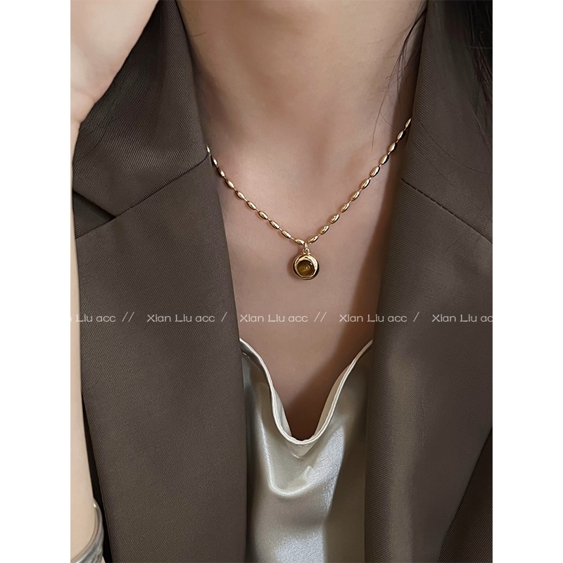 復古気質虎眼石米粒ネックレス女性金軽贅沢小衆冷風2024爆金高級感鎖骨チェーン
