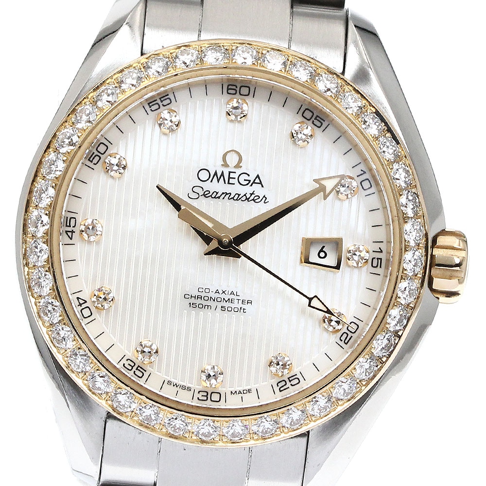 オメガ OMEGA 231.25.34.20.55.004 シーマスター アクアテラ デイト　ダイヤベゼル　12Pダイヤ 自動巻き レディース _870086【中古】