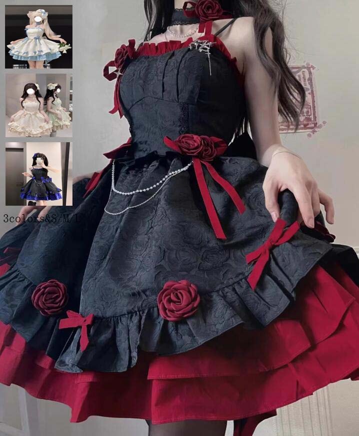 【人気商品超目玉】吊りスカ キャミソールワンピース ロリータ風 コスチューム 衣装 ノースリーブ Lolita レディース 可愛い 日系女子中高生 イベント衣装 Aライン ショート丈 ワンピ 学園祭