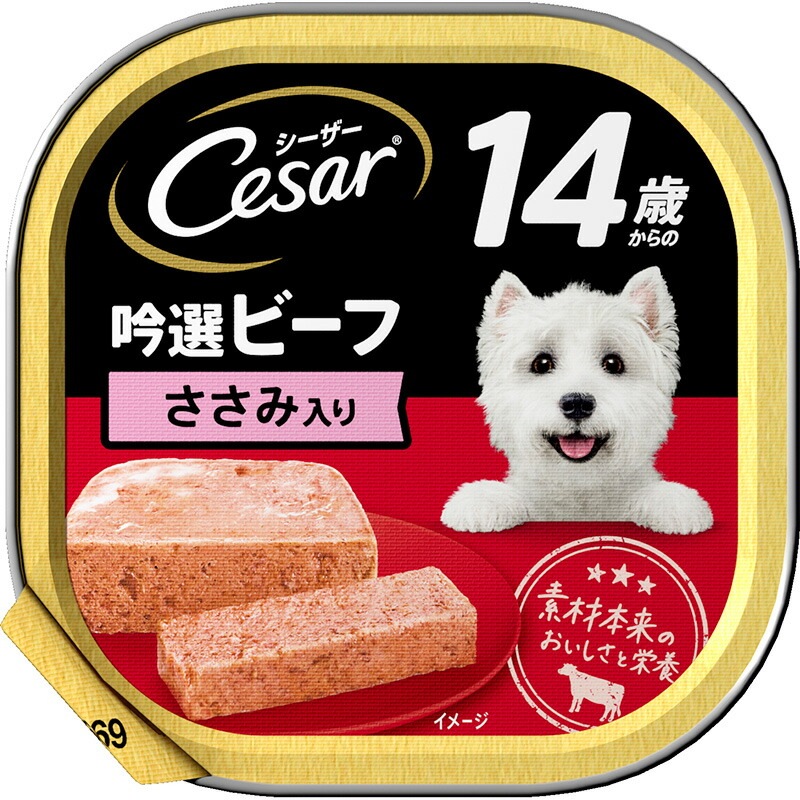 （まとめ買い）マース シーザー 14歳からの 吟選ビーフ ささみ入り 100g 犬用フード [x24]