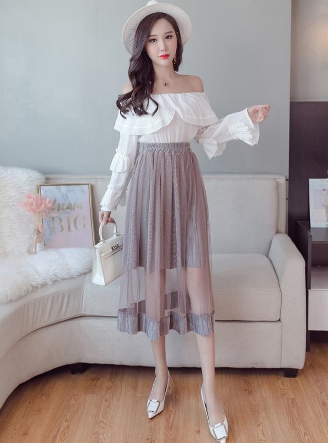 3121.プリーツロングチュールスカート（グレー）