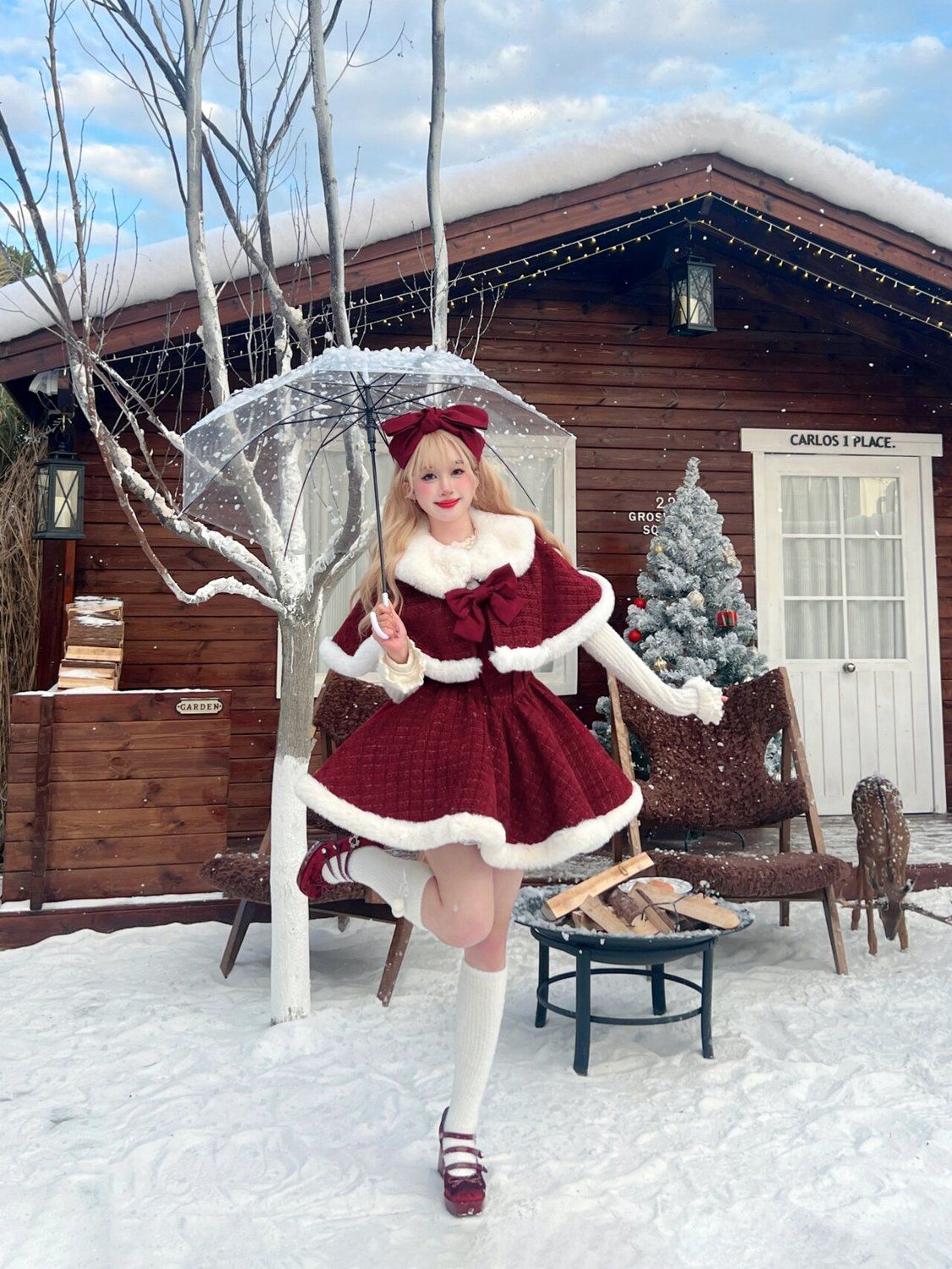 サンタコス ロリータ キャミソールドレス レッド 蝶ネクタイ 秋 ジャケット クリスマス ポンチョ ファッション 冬 セット和服コスチュームコスチューム