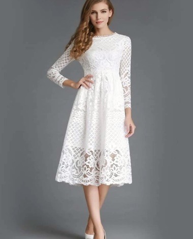 総レース 花柄 ワンピース ドレス フォーマル Aライン 結婚式 白 限定品 膝丈 パーティドレス 大きいサイズ 黒