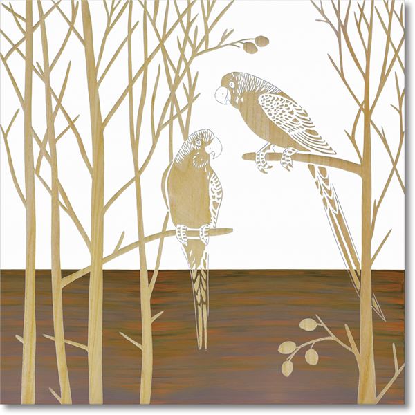 ユーパワー ウッドスカルプチャーアート 60x60cm 「パロット オン ザ ツリー」WH+NP