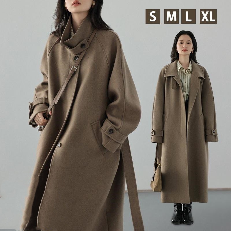 チェスターコート ロングコート レディース ファッション コート アウター 立ち襟　通勤 通学 韓国風 ラグランスリーブ ロング丈 オーバーコート シンプル