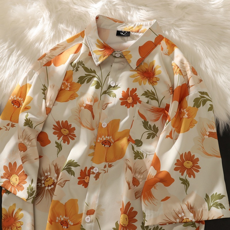 フラワープリントシャツ ゆったり カップル半袖 ハワイアン 日よけ T シャツ334
