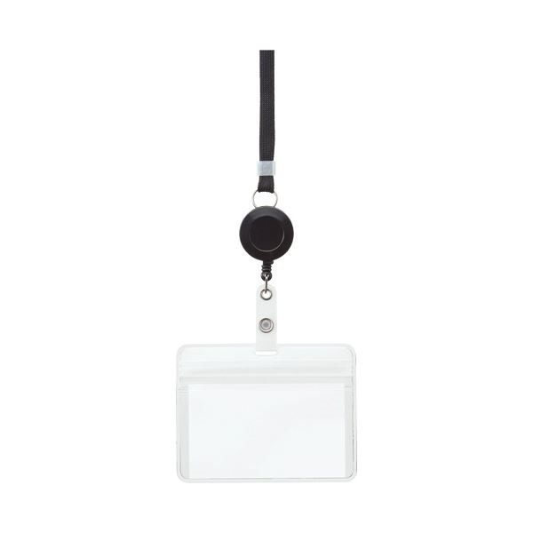 （まとめ） TANOSEE リール式吊下げ名札防水チャック付 黒 1個 [x30セット]