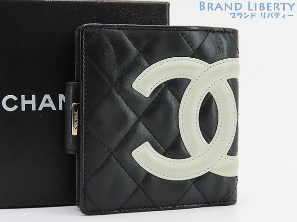 CHANEL シャネル カンボンライン 二つ折り財布 がま口 ブラック/ピンク