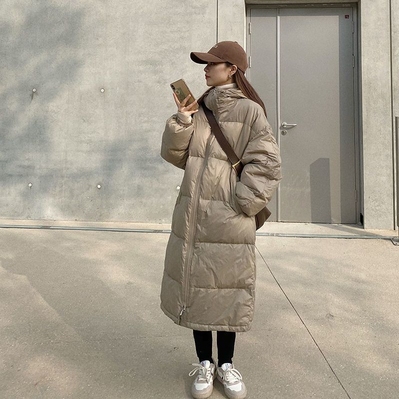 長い韓国の緩いフード付き膝の新しい白いアヒルのダウンジャケットの女性はパン服冬服を厚くした