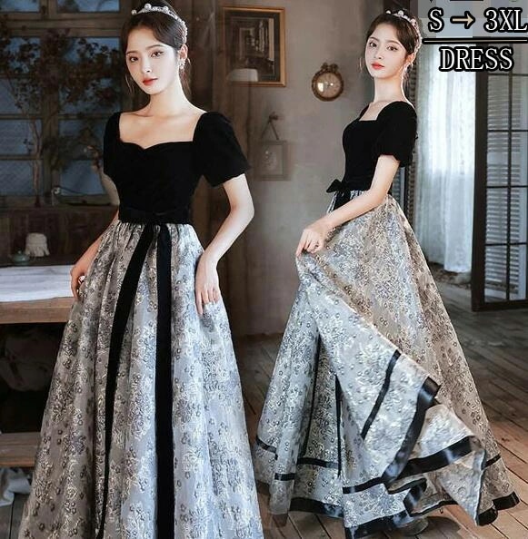 ドレス 大人 お呼ばれ 袖付き ロングドレス 切り替え 花柄 レディース パーティードレス 母親 コンクール イブニングドレス ロング 結婚式 演奏会ドレス 大きいサイズ 小さいサ イズ ピアノ発表会