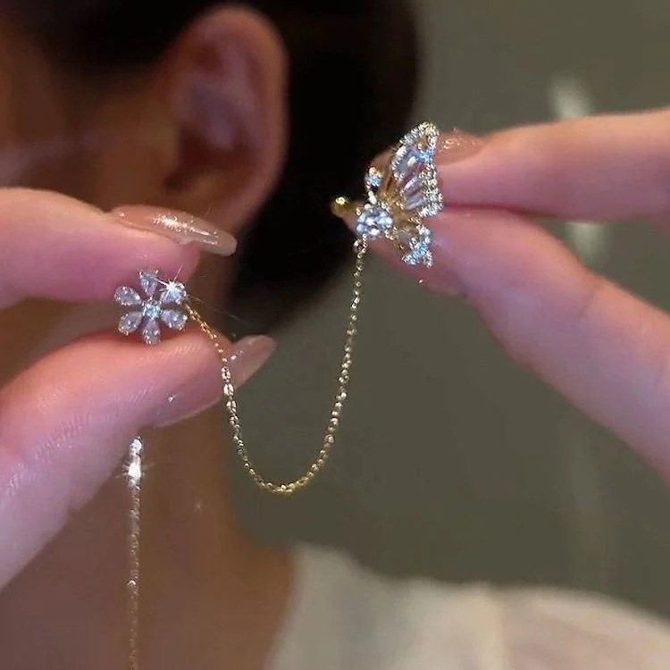 (10点セット)【裕福になる】 のピアス イヤーカフ 蝶と花のイヤボーンクリップ 韓国ファッション かわいいイヤリング