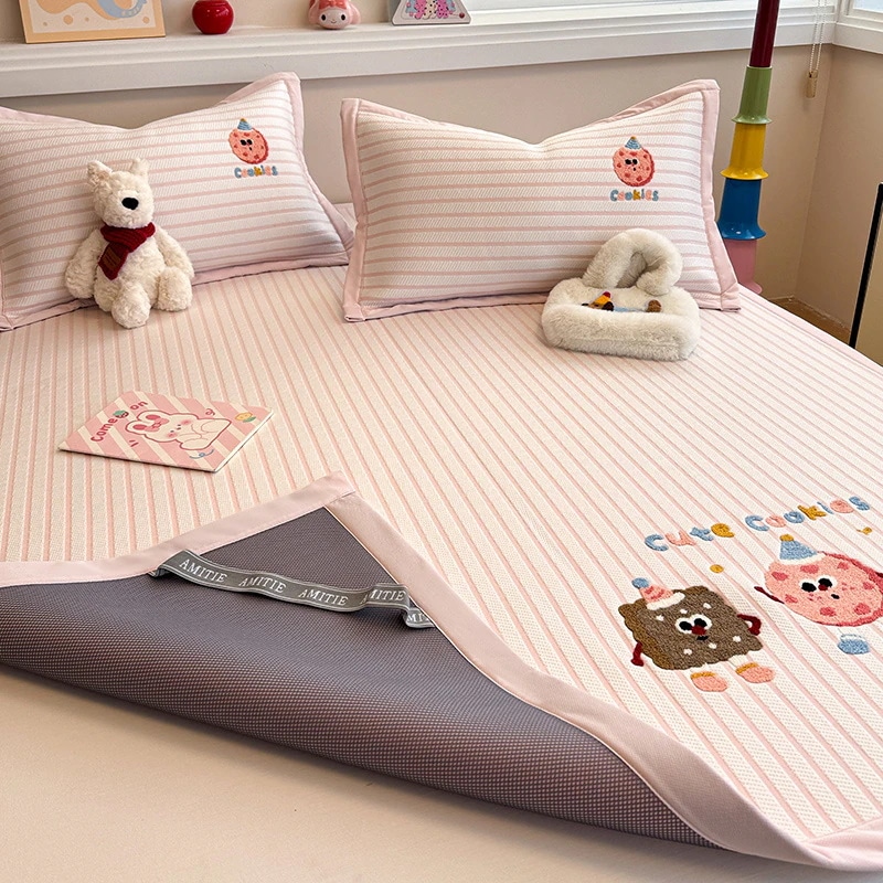 A類冷感アイスシルクシート3点セット機械洗浄可能ソフトマットシングルツインマット宿舎エアコンシート3