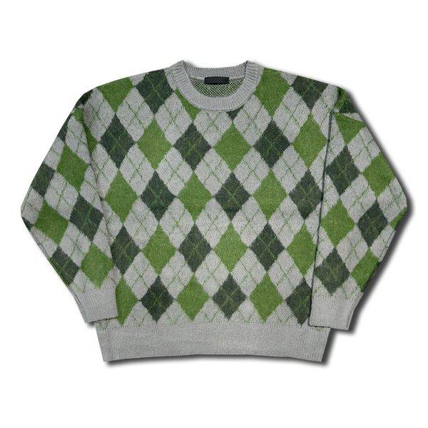メンズ秋アーガイル柄ラウンドニット OF-KN-Q013-グリーン