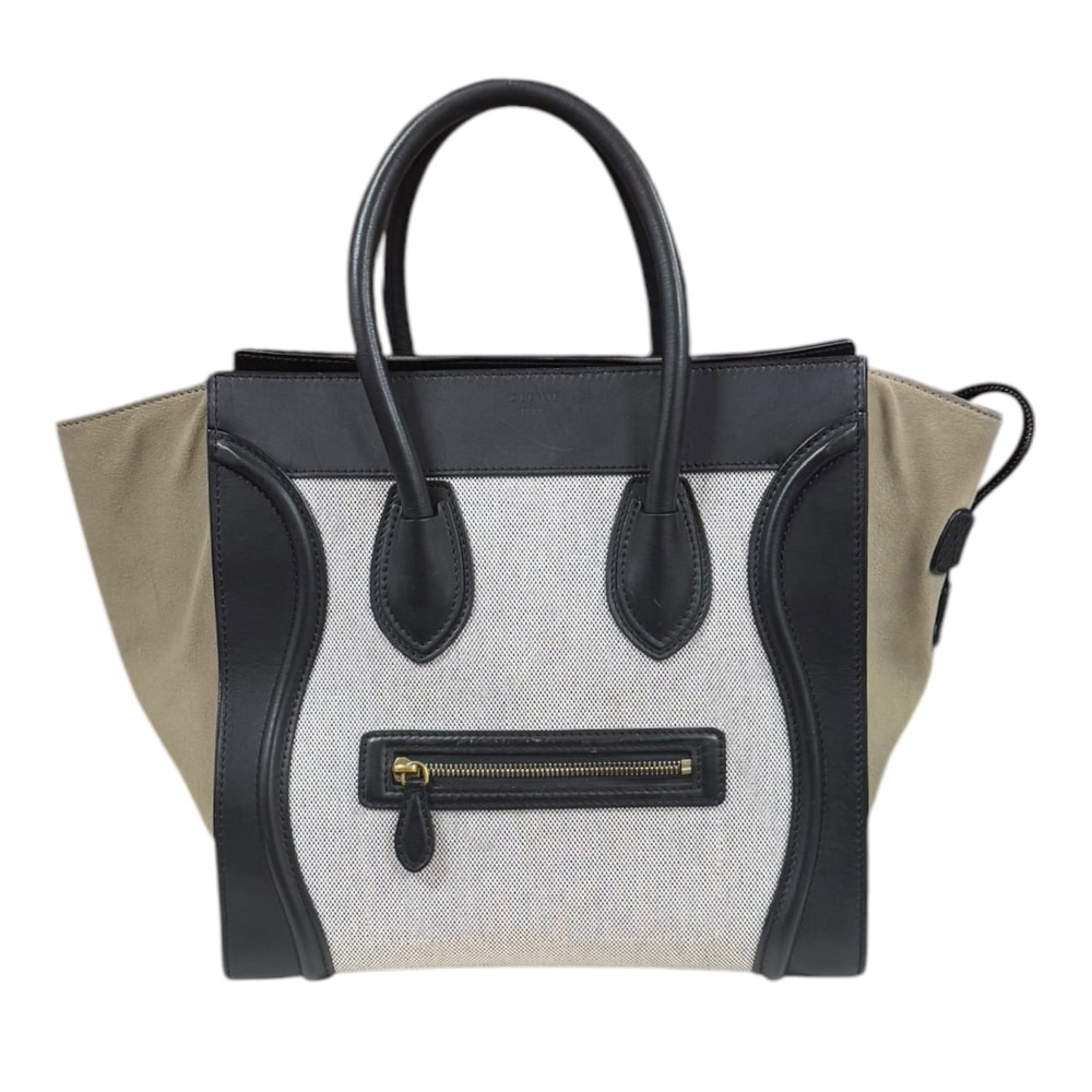 セリーヌ トリコロール ラゲージ ミニショッパー ハンドバッグ レザー 165212TSL38NO ホワイト CELINE 中古