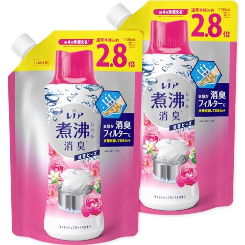 レノア 超消臭 煮沸レベル消臭 抗菌ビーズ リフレッシュフローラル 詰め替え 1,180mL×2袋【まとめ買い】