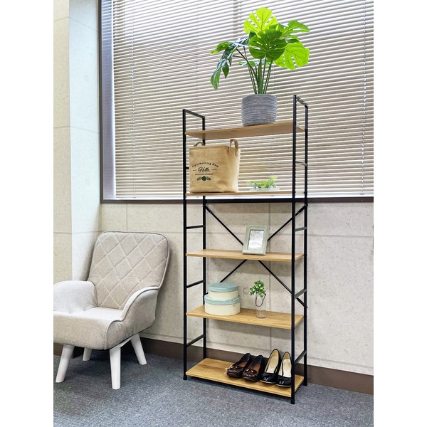 収納棚 オープンラック 約幅58.6cm ワイド 5段 スチール 薄型 壁面 シェルフ 飾り棚 ベッドサイド リビング ダイニング 組立式