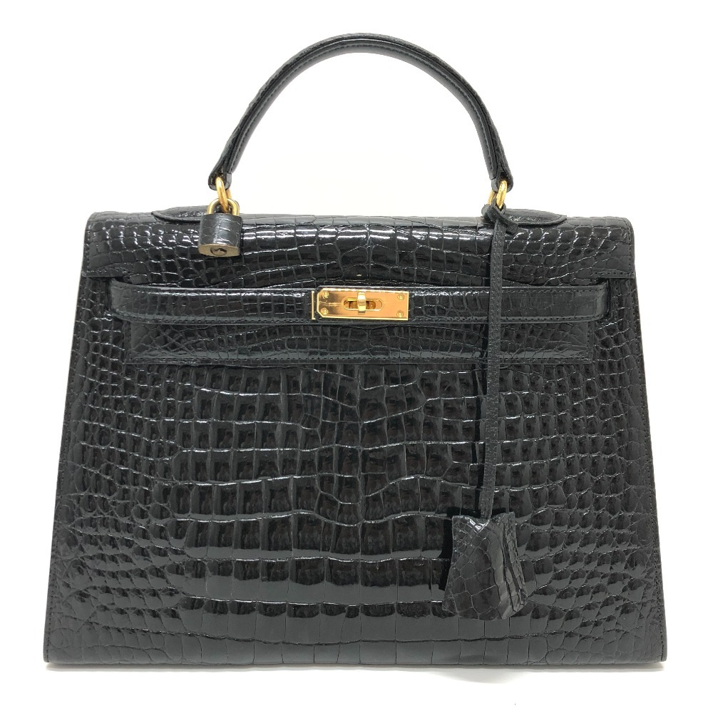no brand ノーブランド ハンドバッグ ターンロック クロコダイル ブラック 