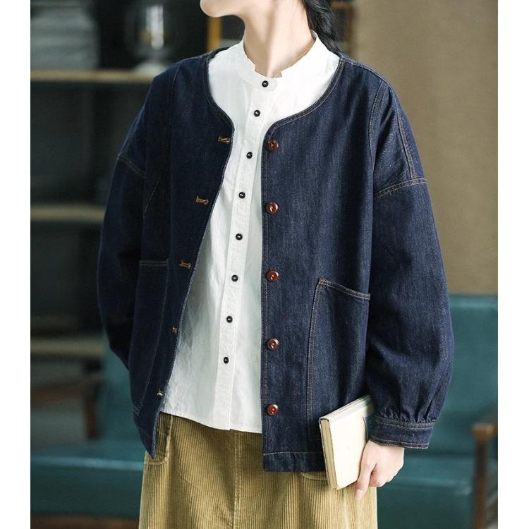 秋服 レディース ファッション オシャレ カワイイ シンプル 大人カワイイ 大きいサイズ レトロ 綿 デニム ジャケット 秋 ラウンドネック 長袖 カジュアル ジャケット トップス