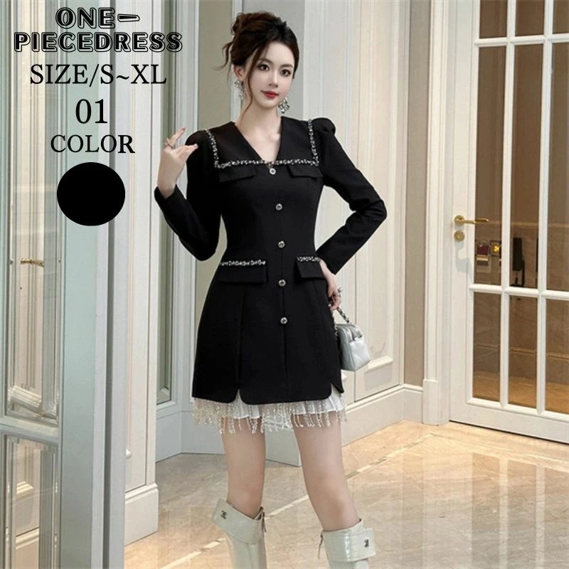 ワンピスドレス　ミニ丈　膝上丈　タイトワンピース　　フォーマルドレス　パーティードレス　ライトドレス　キャバドレス　　姫系　長袖　フリル裾　セクシー上品 大人 きれいめ スナック パーティー　結婚式