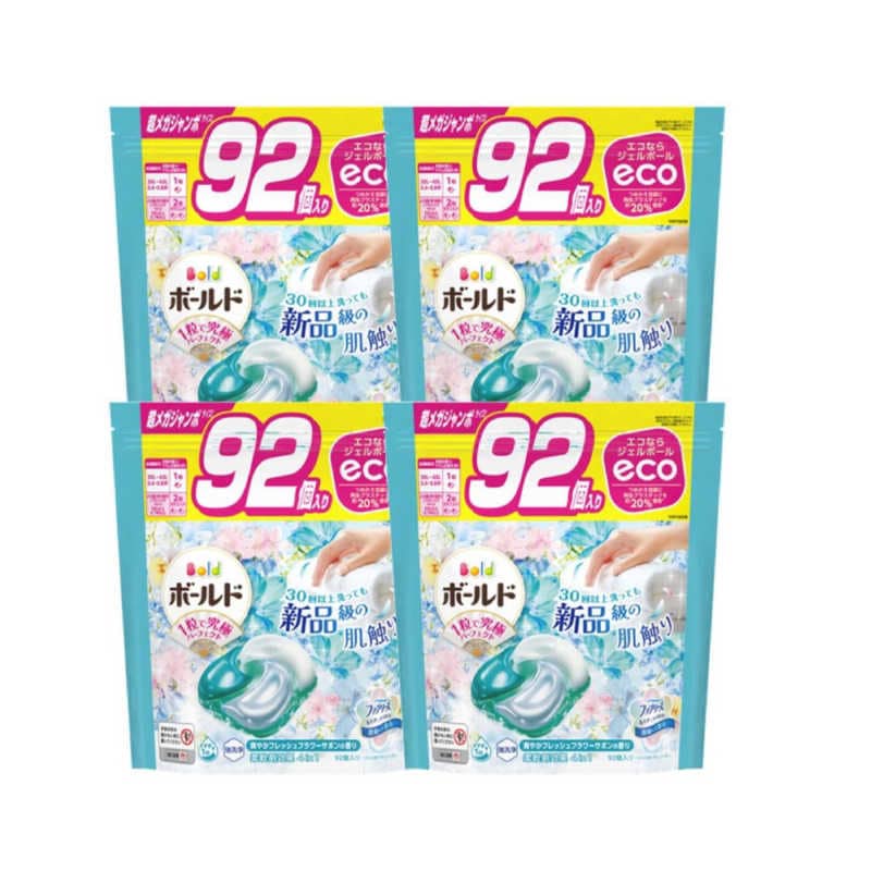 P＆G　(ケース販売)ボールドジェルボール4D爽やかフレッシュフラワーサボンの香り つめかえ超メガジャンボサイズ92個×4　BDGBサボンSMJCS