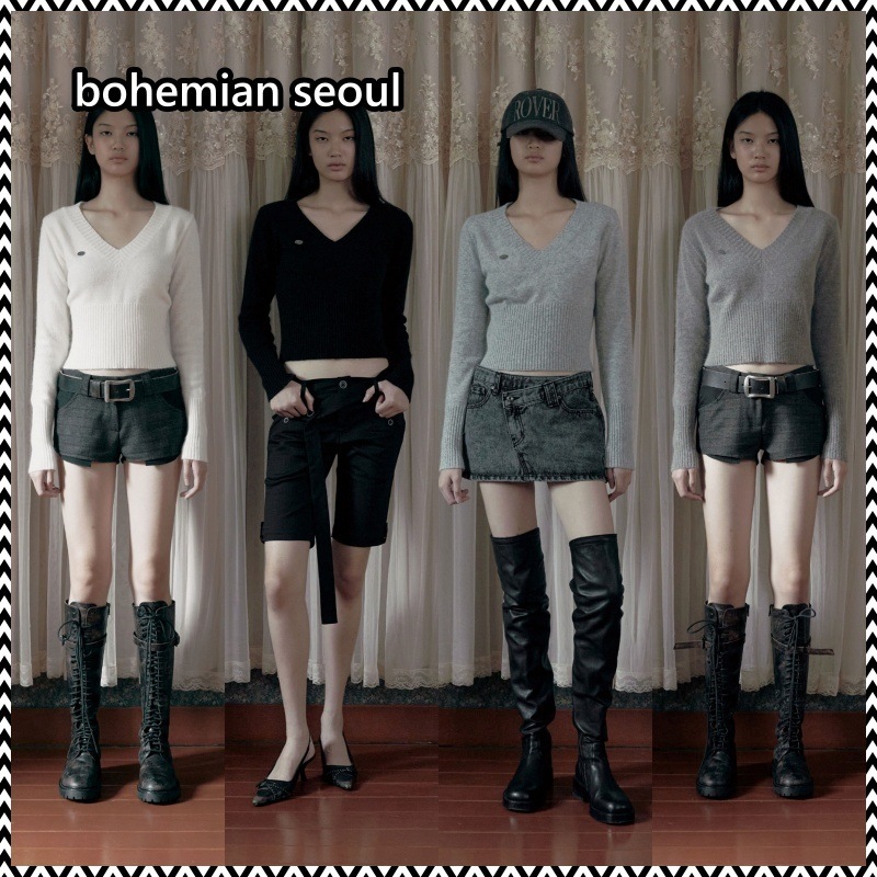 bohemian seoul V-NECK SLIM FIT ANGORA KNIT