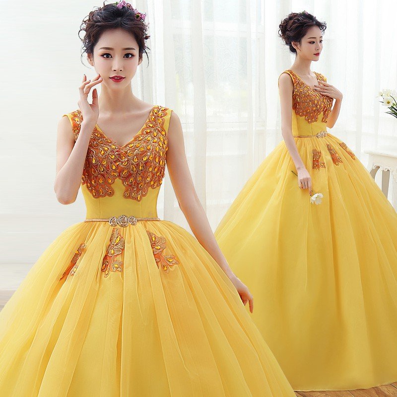 カラードレス ウェディングドレス 演奏会用ロングドレス ラベンダー 結婚式 二次会 コンサート　発表会 ピアノ イエロー