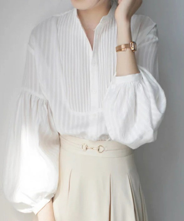 スタンドカラーシャツ バルーンスリーブ ブラウス きれいめ 40代 春秋 長袖トップス オシャレ ブラウス 上品 大人 通勤 30代 50代ー レディース オフィス 春物 60代 母の日 5,292円