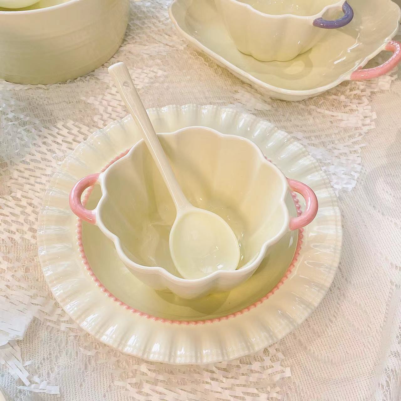 食器陶器スープボウルかわいい女の子韓国レースボウル家庭用カップルモデルかぼちゃ食器セット