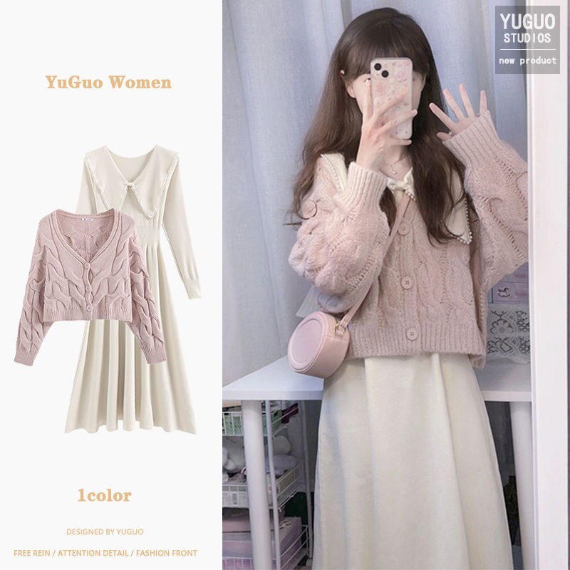 ソルトウェア 優しいカレッジスタイル ニット カーディガン セーター ツーピース スーツ 女 人形 衿 ドレス