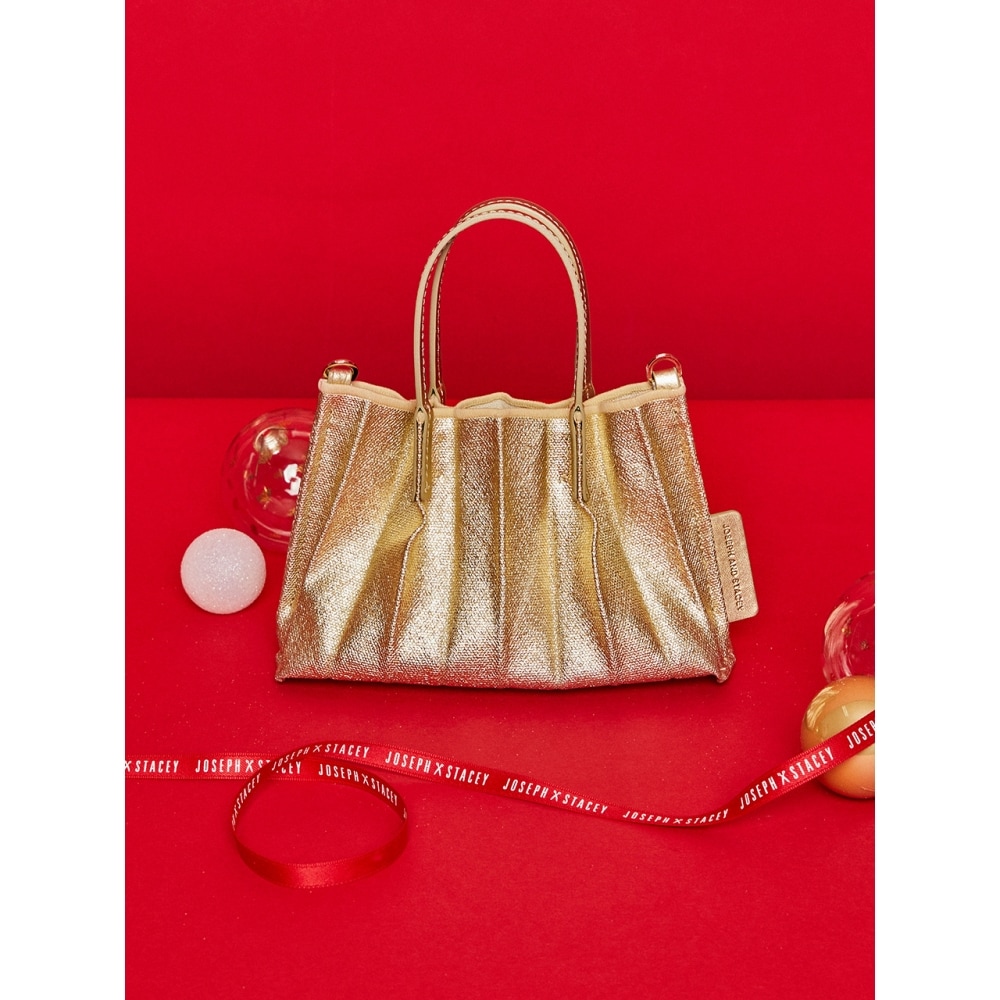 JOSEPH & STACEY ラッキープリーツキャンバスコーティングベビーバッグゴールド