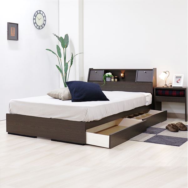 ベッド 日本製 ブラウン シングル マットレスセット ポケットコイル 収納付き 引き出し付き 棚付き コンセント付き 照明付き フラップ テーブル... 26,231円