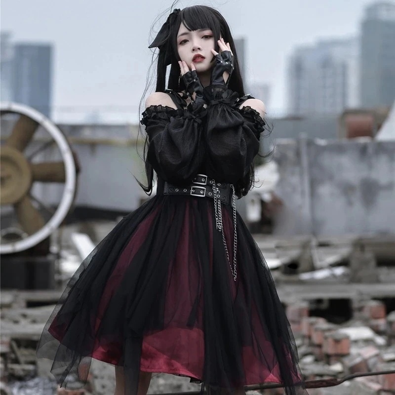 cos服 万聖節 少女キラー不規則ダークゴシックlolitaスカート ドレス長袖