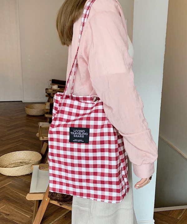 ハンガリー刺繍ギンガムチェックトートバッグ ハンガリー刺繍ギンガムチェックトートバッグ pot and tea