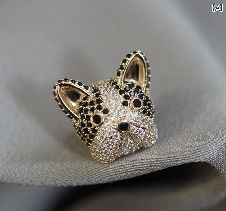 ブローチ レディース おしゃれ 大人かわいい 犬 動物 ブローチ 襟ピン バッジ スーツ 衣類 付属品 クリスタル ハイエンド コサージュ カップル ブローチ 襟 ボタン