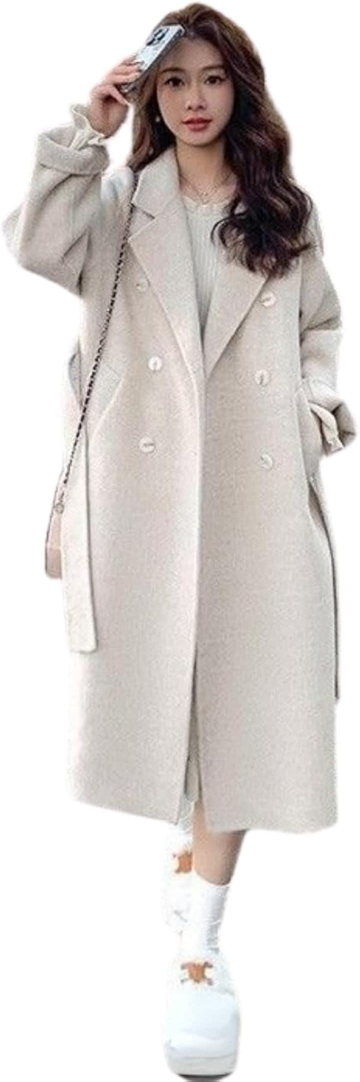 ジェイスコット ロングコート アウター ベルト付き ダブルボタン シンプル エレガント 秋冬 無地 レディース 体型カバー 裏地付き ポケット 通勤 (アイボリー, XL)