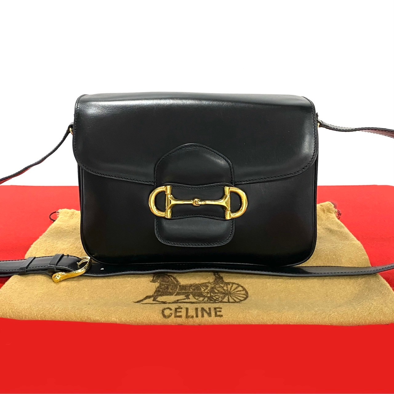 ヴィンテージ ホースビット 金具ショルダーバッグ レザー ブラック 54285