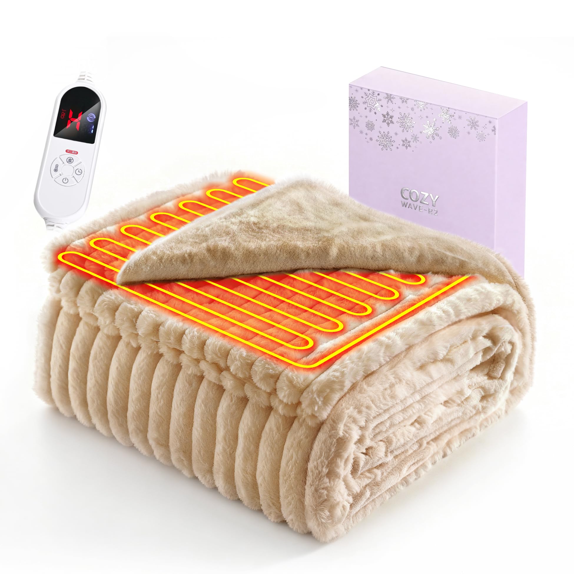 電気毛布 掛け敷き兼用【2025冬新登場 ラビットファー調素材＆フランネル】 電気ブランケット タイマー付き 1－12H AI過熱保護機能搭載 10段階温度調節 速暖 節電 99%電磁波カット 頭寒足