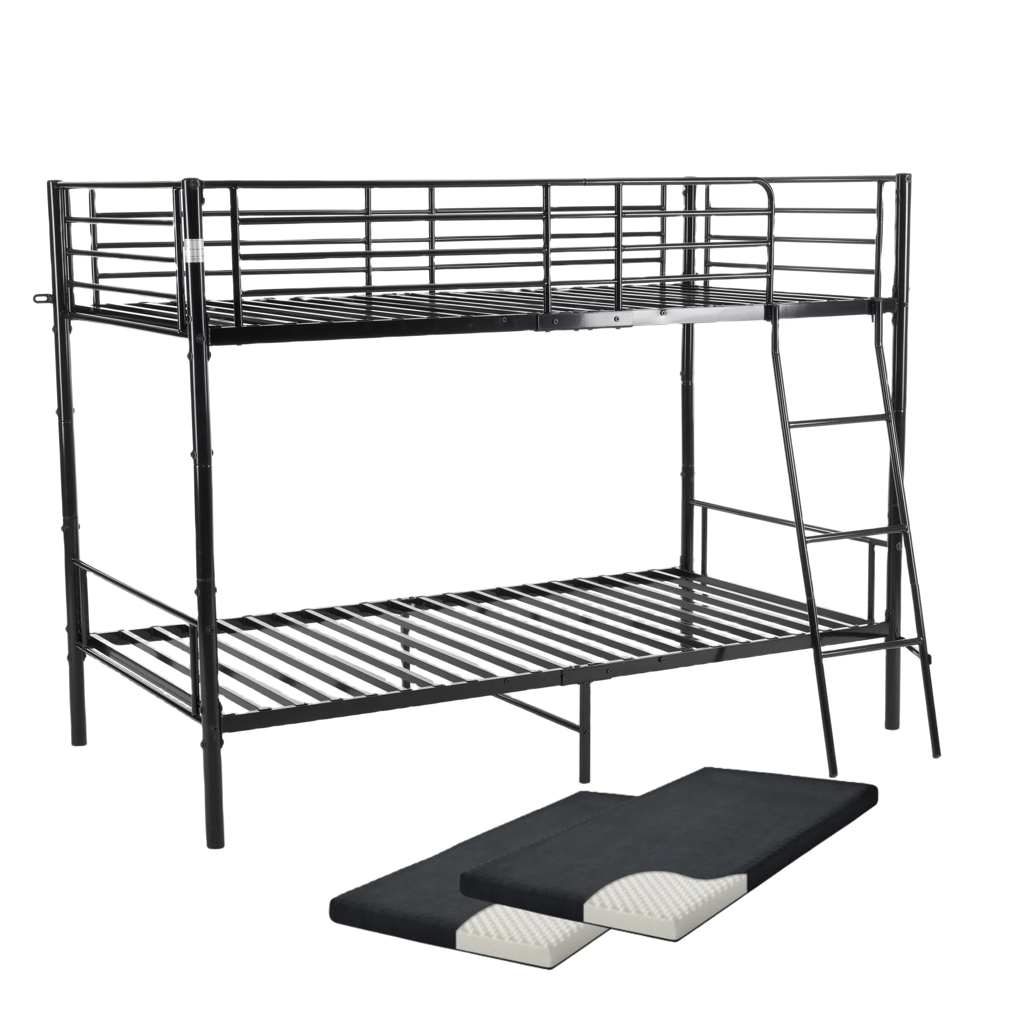 68【10cm厚さマット2個付き】二段ベッド ヨーロッパ安全基準EN747認証獲得済 ロフトベッド シングルベッド パイプ 耐震 頑丈フレーム 大人ベッド 子供部屋 社員寮 学生寮 耐荷重150kg