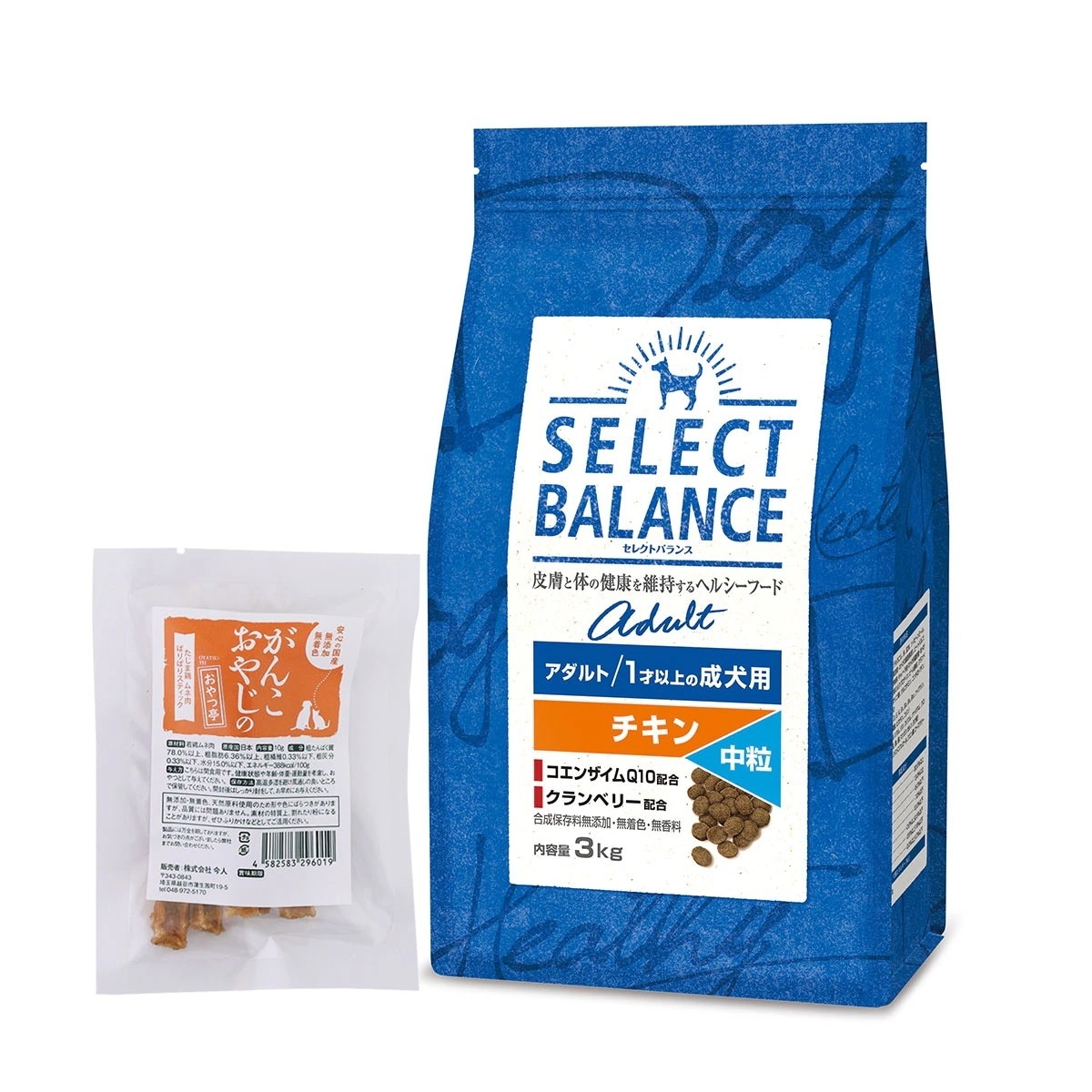 ドッグフード アダルト チキン 中粒3kg【国産たじま鶏ジャーキー(小サイズ)付き】