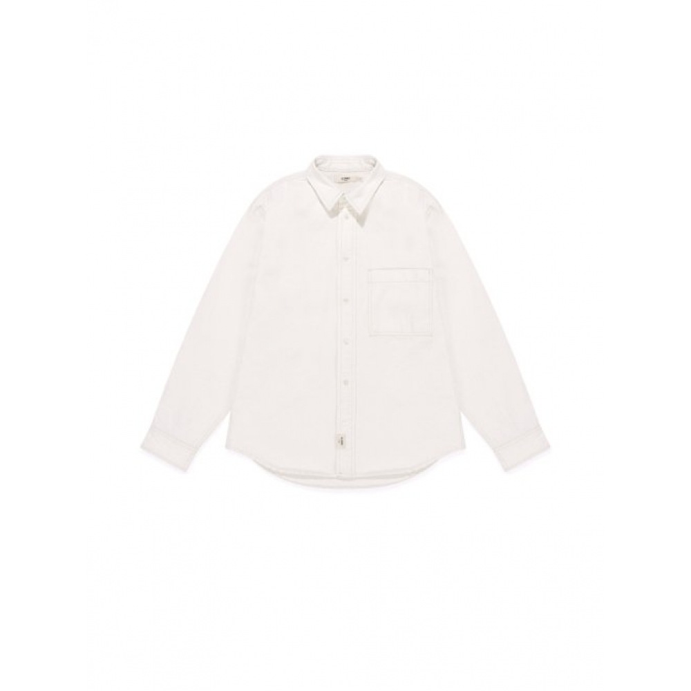 GLOWNY G クラシックコットンツイルシャツ (ホワイト)