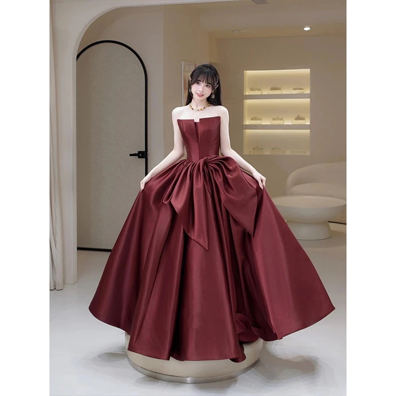 ブ乾杯スーツ2025新婦婚約ドレスバーガンディ宴会気質ホストドレス女性用