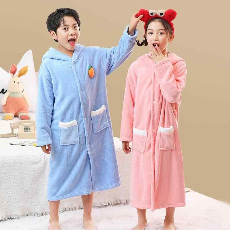 バスローブ ナイトウェア 吸水性 厚手 フード パジャマ ルーム ガウン ロング マント 家庭 衣料品 キッズ 子供