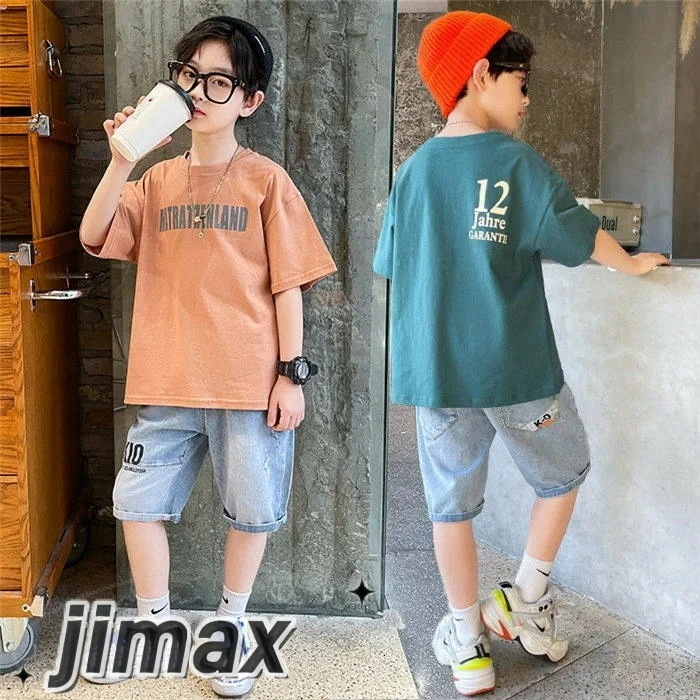 子供服 セットアップ 夏 男の子 ジャージ キッズ 韓国子供服 上下セット 2点セット 半袖 Tシャツ パンツ ベビー服 男児 デニムパンツ おしゃれ 通学着 通園着 新品 ホワイトデー